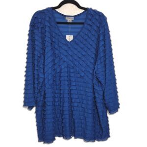 Catherines Maggie Barnes Tunic Top Blouse 3X Textured Ruffle Tiered Sparkle NWT